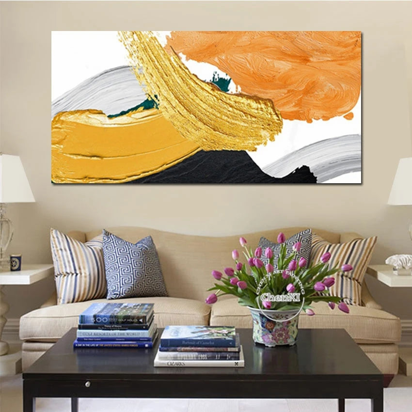 Gold Foil Paintin Handmade Abstract Painting Picture, Oil Painting on Canvas, Handmade Painted, Home Decor Artwork, Frameless
